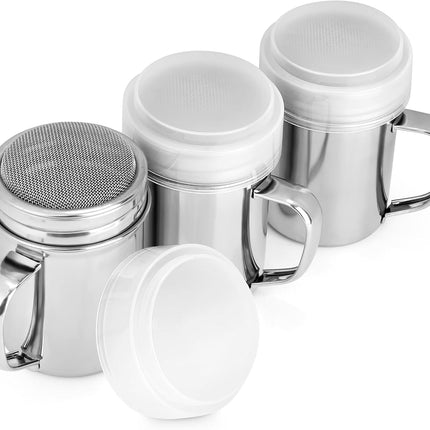 3 Pack Powdered Sugar Shaker Duster, Cinnamon Shaker Flour Sifter, Fine Mesh Stainless Steel Dredge for Baking Soda Flour Cinnamon Cocoa.