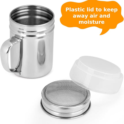 3 Pack Powdered Sugar Shaker Duster, Cinnamon Shaker Flour Sifter, Fine Mesh Stainless Steel Dredge for Baking Soda Flour Cinnamon Cocoa.