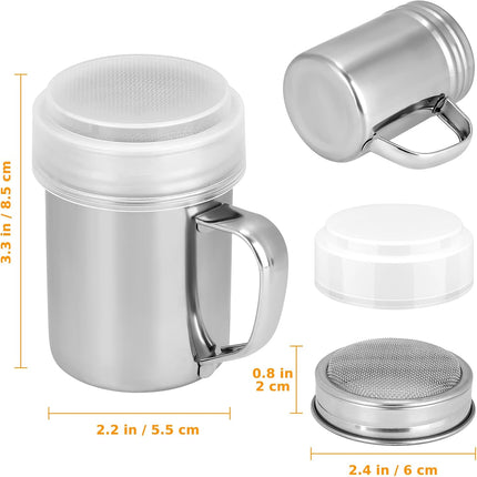 3 Pack Powdered Sugar Shaker Duster, Cinnamon Shaker Flour Sifter, Fine Mesh Stainless Steel Dredge for Baking Soda Flour Cinnamon Cocoa.