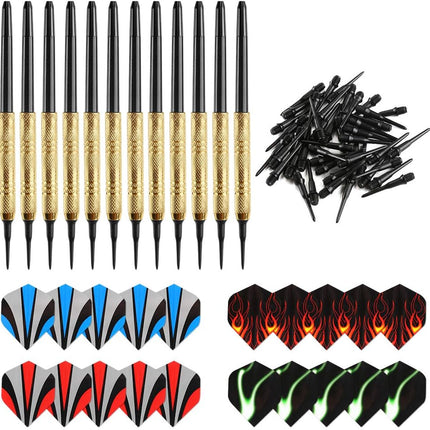 12 Pcs Darts Plastic Tip, Soft Tip Darts Set, 14g Plastic Tipped Dart, Attach Extra 36 Black 2BA Replacement Tips, Soft Tip Darts for Electronic/Plastic Dartboard.