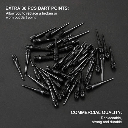 12 Pcs Darts Plastic Tip, Soft Tip Darts Set, 14g Plastic Tipped Dart, Attach Extra 36 Black 2BA Replacement Tips, Soft Tip Darts for Electronic/Plastic Dartboard.