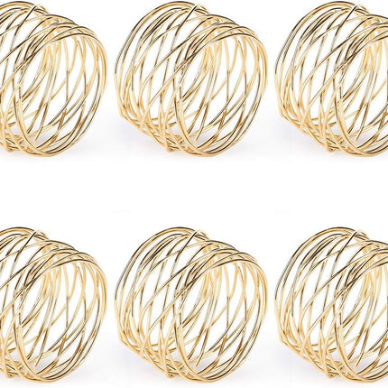 Napkin Rings, Metal Gold Round Napkin Rings Buckles for Table Decorations, Wedding, Dinner, Party, Set of 6.