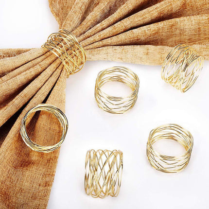 Napkin Rings, Metal Gold Round Napkin Rings Buckles for Table Decorations, Wedding, Dinner, Party, Set of 6.