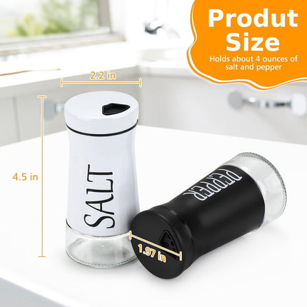 Salt and Pepper Shakers with Adjustable Pour Hole, Stainless Steel Salt Pepper Shaker Dispenser with Glass Bottom for Kitchen Cooking, RV, Camp, BBQ.