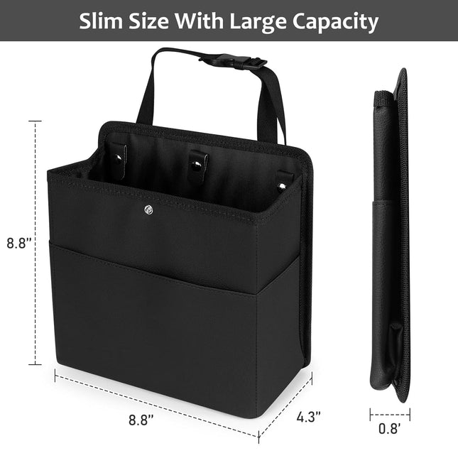 Car Trash Can with Pocket, Small Vehicle Dustbin Automotive Garbage Organizer Bin with 60 Pcs Trash Bags, Hanging Cars Storage Container for SUV Vans (Black).