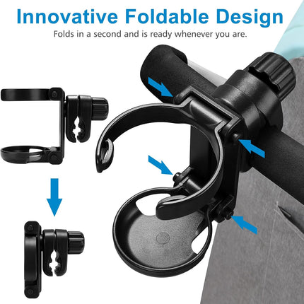 Stroller Cup Holder, Foldable Universal Cup Holder, 360 ° Rotatable Bottle Holder for Stroller, Bike, Wheelchair, Walker, Scooter.