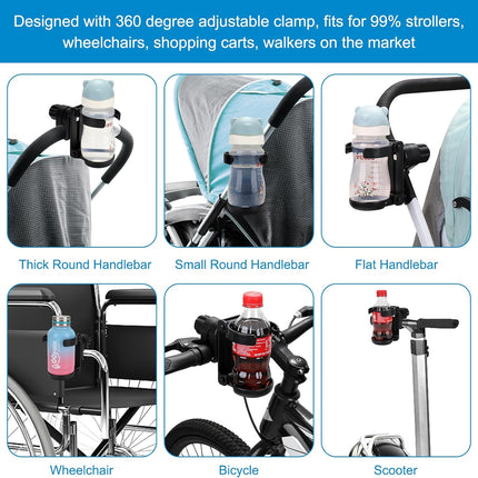 Stroller Cup Holder, Foldable Universal Cup Holder, 360 ° Rotatable Bottle Holder for Stroller, Bike, Wheelchair, Walker, Scooter.