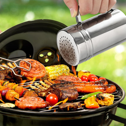 2pcs Stainless Steel Dredge, Salt Pepper Dredge Shakers with Handle, Seasonings Spice Shakers with Lid, 14 Ounce.