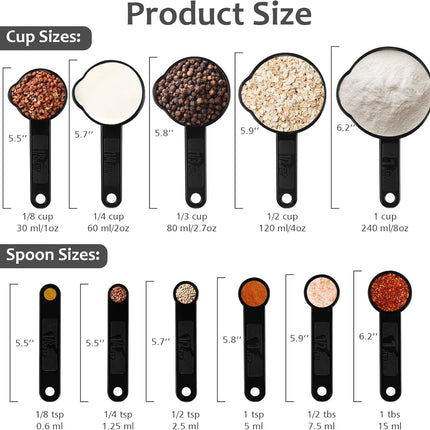 Measuring Cups & Spoons Set, Plastic Cooking Baking Tools Measuring Spoons Cups, 11 Piece Different Capacities Tablespoons Kitchen Gadgets Nesting Measure Sets for Dry Liquid Ingredients.