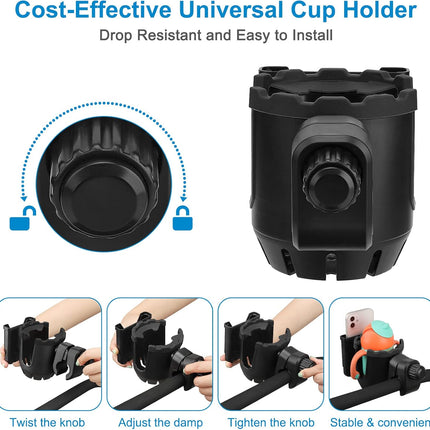 Stroller Cup Holder with Phone Holder, Universal Cup Holder, 2-in-1 Cup Phone Holder for Stroller, Bike, Walker, Wheelchair.