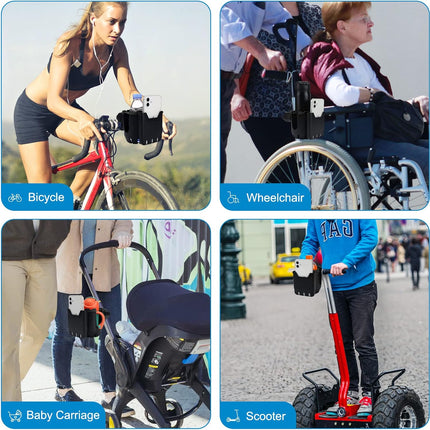 Stroller Cup Holder with Phone Holder, Universal Cup Holder, 2-in-1 Cup Phone Holder for Stroller, Bike, Walker, Wheelchair.