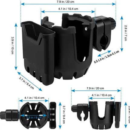 Stroller Cup Holder with Phone Holder, Universal Cup Holder, 2-in-1 Cup Phone Holder for Stroller, Bike, Walker, Wheelchair.