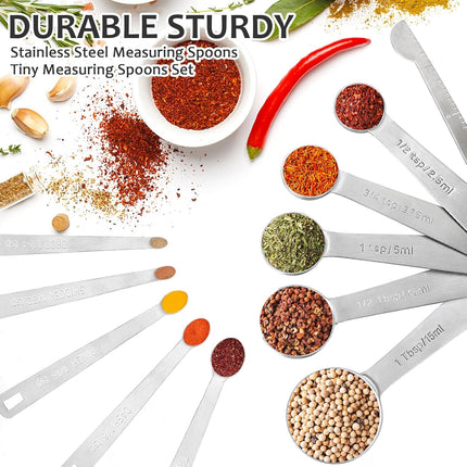 Stainless Steel Measuring Spoons Set with Leveler, 10 Pcs Mini Stackable Teaspoon & Tablespoon for Baking & Cooking, Kitchen Gadgets for Small Amount of Dry or Liquid Ingredients and Spices.