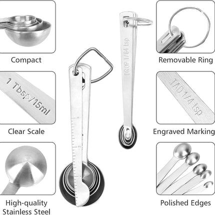 Stainless Steel Measuring Spoons Set with Leveler, 10 Pcs Mini Stackable Teaspoon & Tablespoon for Baking & Cooking, Kitchen Gadgets for Small Amount of Dry or Liquid Ingredients and Spices.