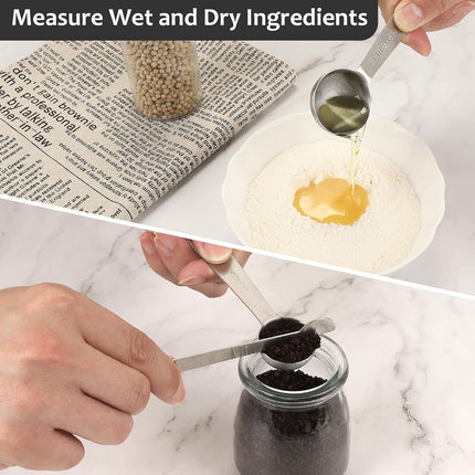 Stainless Steel Measuring Spoons Set with Leveler, 10 Pcs Mini Stackable Teaspoon & Tablespoon for Baking & Cooking, Kitchen Gadgets for Small Amount of Dry or Liquid Ingredients and Spices.