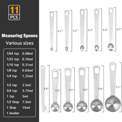 Stainless Steel Measuring Spoons Set with Leveler, 10 Pcs Mini Stackable Teaspoon & Tablespoon for Baking & Cooking, Kitchen Gadgets for Small Amount of Dry or Liquid Ingredients and Spices.