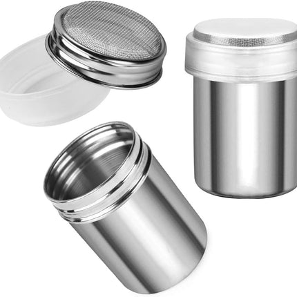 7oz Powdered Sugar Shaker Duster Set, Flour Sifter Cinnamon Shaker Stainless Steel Fine Mesh Dredges Shakers for Cinnamon Flour Salt Pepper Baking.