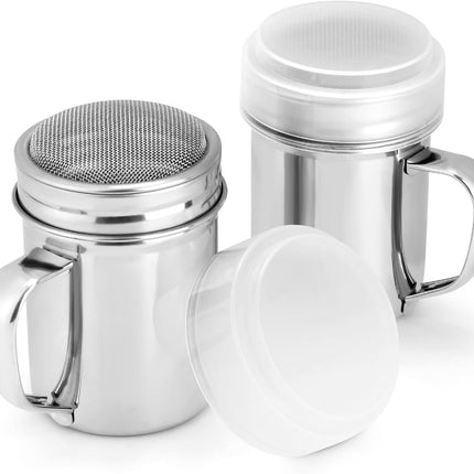 7oz Powdered Sugar Shaker Duster Set, Flour Sifter Cinnamon Shaker Stainless Steel Fine Mesh Dredges Shakers for Cinnamon Flour Salt Pepper Baking.