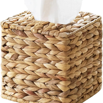 Tissue Box Cover, Square Wicker Tissue Box Holder Facial Tissues Boxes, Hand Woven Napkin Box Tissue Holder for Bathroom Bedroom Office Table Desk Night Stand, Boho Decorative, Natural.