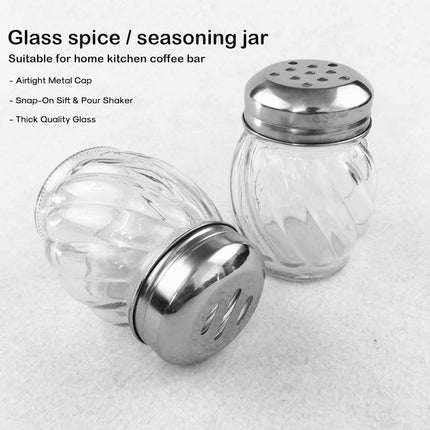 Salt and Pepper Shakers with Stainless Tops Set of 2 (Chesse Shakers).
