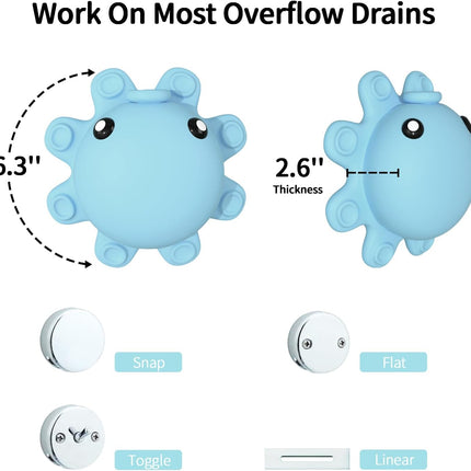 Bathroom Bathtub Overflow Drain Cover- Silicone Bath Tub Drain Cover, Tub Overflow Drain Stopper with Suction Cups, Adds Inches of Water for Deeper Bath, Cute Bathroom Accessories, Baby Blue.