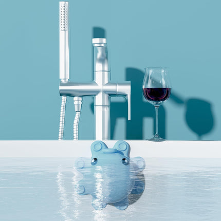 Bathroom Bathtub Overflow Drain Cover- Silicone Bath Tub Drain Cover, Tub Overflow Drain Stopper with Suction Cups, Adds Inches of Water for Deeper Bath, Cute Bathroom Accessories, Baby Blue.