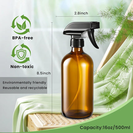 Glass Spray Bottles, Amber Glass Spray Bottles, 16oz, Adjustable Nozzle for Stream and Spray, Reusable, for Essential Oils, Cleaning Products, Detergents(1ps).