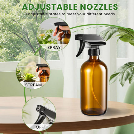 Glass Spray Bottles, Amber Glass Spray Bottles, 16oz, Adjustable Nozzle for Stream and Spray, Reusable, for Essential Oils, Cleaning Products, Detergents(1ps).
