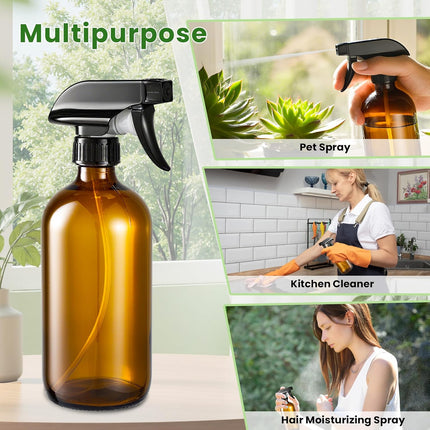 Glass Spray Bottles, Amber Glass Spray Bottles, 16oz, Adjustable Nozzle for Stream and Spray, Reusable, for Essential Oils, Cleaning Products, Detergents(1ps).