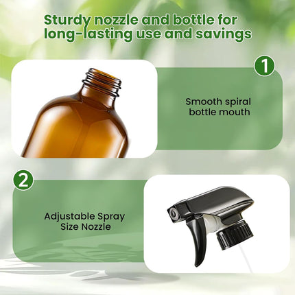 Glass Spray Bottles, Amber Glass Spray Bottles, 16oz, Adjustable Nozzle for Stream and Spray, Reusable, for Essential Oils, Cleaning Products, Detergents(1ps).
