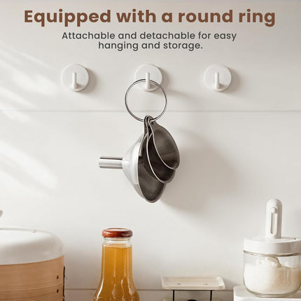 Kitchen Funnel, Stainless Steel Mini Funnel, Set of 3, Perfect for Transferring Liquids, Oils, Powders, Spices, with Round Ring and Cleaning Brush.