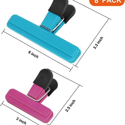 Chip Clips, 8 Pack Food Clips, Upgrade Wide Open Bag Clips for Food Storage with Air Tight Seal Grip (4 x L, 4 x S).