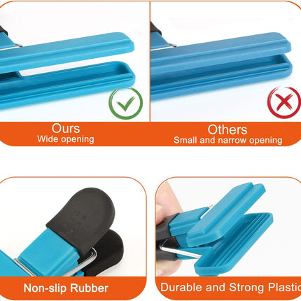 Chip Clips, 8 Pack Food Clips, Upgrade Wide Open Bag Clips for Food Storage with Air Tight Seal Grip (4 x L, 4 x S).