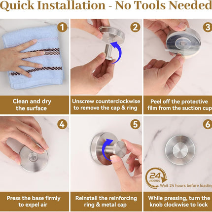Suction Cup Hooks for Shower, Removable Towel Hooks for Bathroom Window Glass, Powerful Vacuum Shower Hook for Towel, Robe, Loofah - 4 Pack, Sliver.