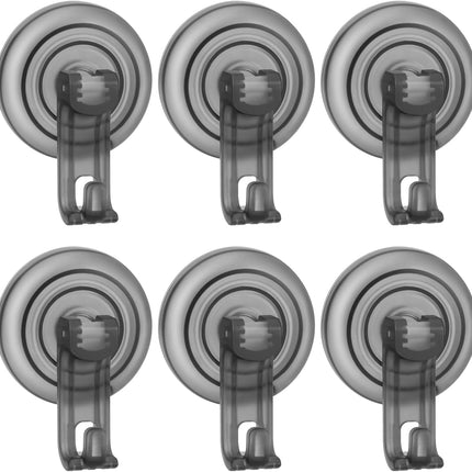 Suction Cup Hooks for Shower, Powerful Vacuum Shower Hook for Towel, Robe, Loofah - Reuseable and Removeable Bathroom Hook, Gray, 6 Pack.