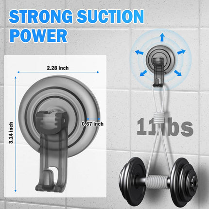 Suction Cup Hooks for Shower, Powerful Vacuum Shower Hook for Towel, Robe, Loofah - Reuseable and Removeable Bathroom Hook, Gray, 6 Pack.