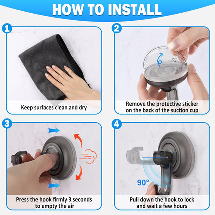 Suction Cup Hooks for Shower, Powerful Vacuum Shower Hook for Towel, Robe, Loofah - Reuseable and Removeable Bathroom Hook, Gray, 6 Pack.