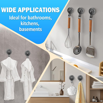 Suction Cup Hooks for Shower, Powerful Vacuum Shower Hook for Towel, Robe, Loofah - Reuseable and Removeable Bathroom Hook, Gray, 6 Pack.
