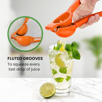 Orange Squeezer - Single Bowl Metal Citrus Juicer Extracts Oranges In Seconds - Easy To Squeeze Manual Press Juicer.