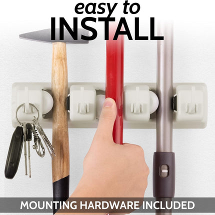Mop and Broom Organizer Wall Mount - Easy to Install Mop and Broom Holder Wall Mount for Storing Cleaning Supplies - Organizer Utility Racks Mop Holder and Broom Hanger (3 Slots, White).