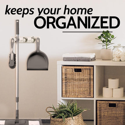 Mop and Broom Organizer Wall Mount - Easy to Install Mop and Broom Holder Wall Mount for Storing Cleaning Supplies - Organizer Utility Racks Mop Holder and Broom Hanger (3 Slots, White).