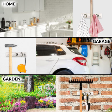 Mop and Broom Organizer Wall Mount - Easy to Install Mop and Broom Holder Wall Mount for Storing Cleaning Supplies - Organizer Utility Racks Mop Holder and Broom Hanger (3 Slots, White).
