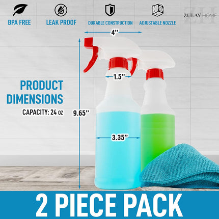24 oz Spray Bottle - Heavy Duty Cleaning Spray Bottles For Cleaning Solutions - Leakproof Cleaning Spray Bottle Set with Adjustable Nozzle & Spring Loaded Trigger (2 Pack).