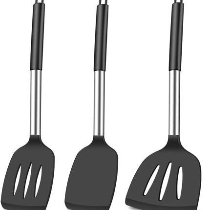 3Pcs Silicone Spatula Set Heat Resistant Spatulas for Nonstick Cookware Fish Turner Plastic Spatulas Rubber Wok Spatula, Long Large Spatula Silicone Cooking Use Kitchen Utensils Set.