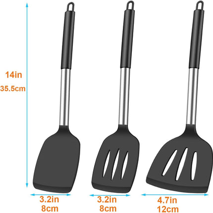 3Pcs Silicone Spatula Set Heat Resistant Spatulas for Nonstick Cookware Fish Turner Plastic Spatulas Rubber Wok Spatula, Long Large Spatula Silicone Cooking Use Kitchen Utensils Set.