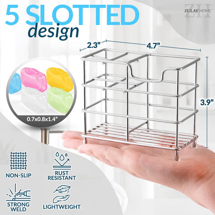 Toothpaste and Toothbrush Holder - Stainless Steel Toothbrush Holders for Bathrooms - Small Toothbrush Stand Organizer with 5 Colorful Toothbrush Cases Included.
