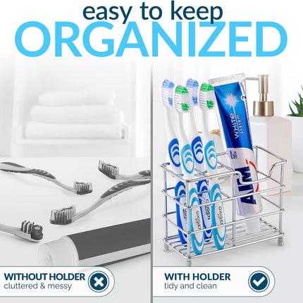Toothpaste and Toothbrush Holder - Stainless Steel Toothbrush Holders for Bathrooms - Small Toothbrush Stand Organizer with 5 Colorful Toothbrush Cases Included.