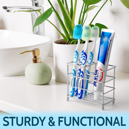 Toothpaste and Toothbrush Holder - Stainless Steel Toothbrush Holders for Bathrooms - Small Toothbrush Stand Organizer with 5 Colorful Toothbrush Cases Included.