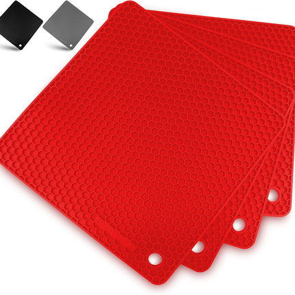4 Pack Silicone Trivets - 7'x7' Silicone Pot Holders & Coasters - Non Slip, Heat Resistant Mat for Countertop & Table (Red).