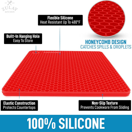 4 Pack Silicone Trivets - 7'x7' Silicone Pot Holders & Coasters - Non Slip, Heat Resistant Mat for Countertop & Table (Red).